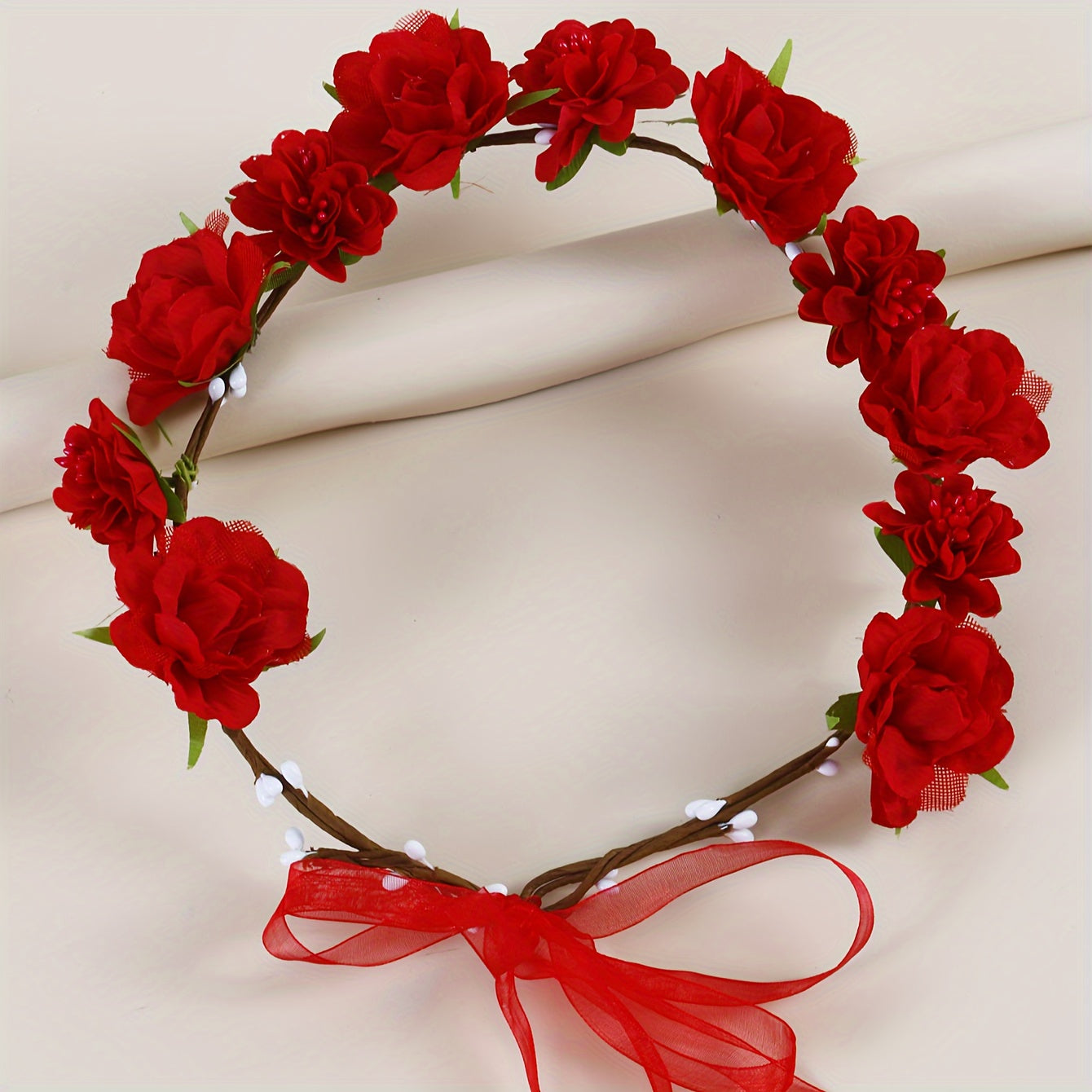Artificial Flower Headpiece with Red Roses for Weddings and Events