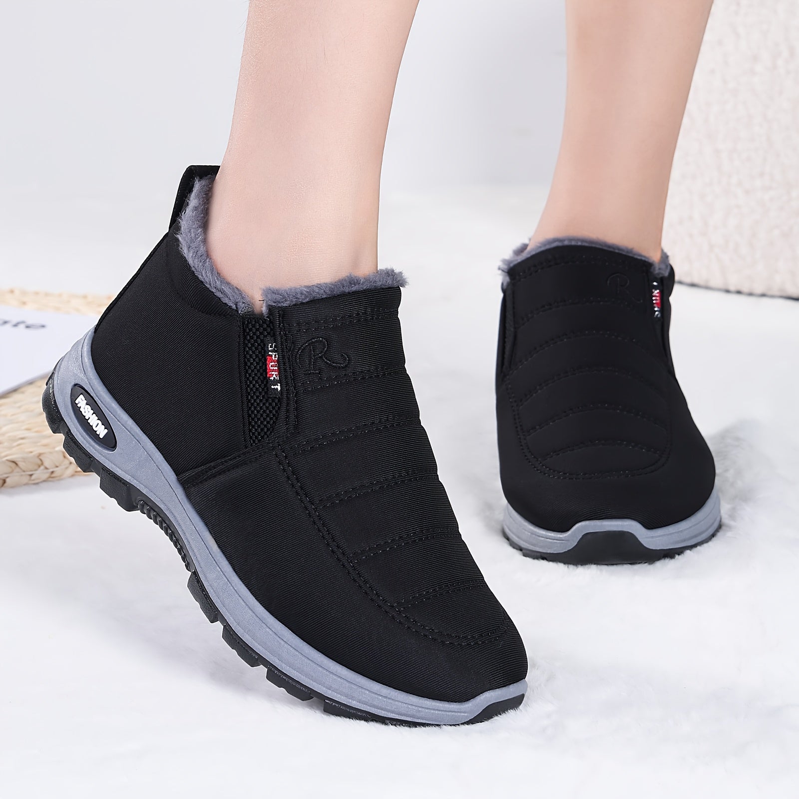 Women's Fleece-Lined Ankle Boots Lightweight Warm Maroon Casual