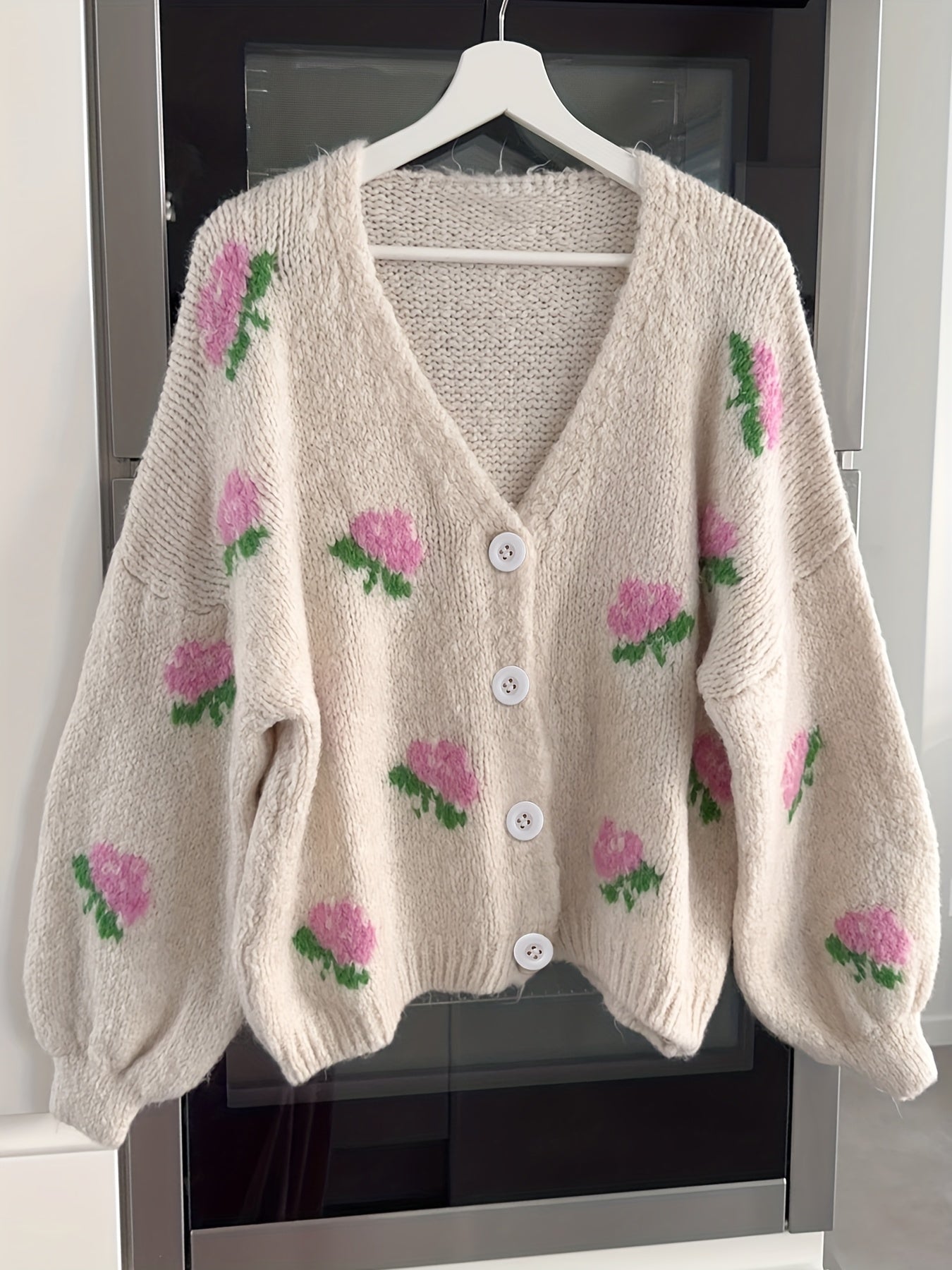 Plus Size Women's Open Front Cardigan Sweater with Fruit Pattern All-Season Layering