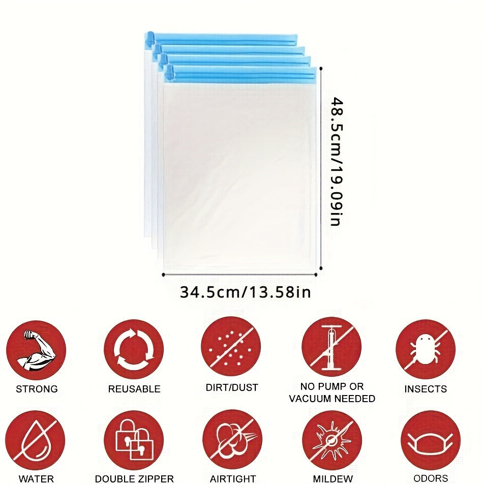 4-Piece Travel Compression Bags Space-Saving Organizing Set No Vacuum Needed