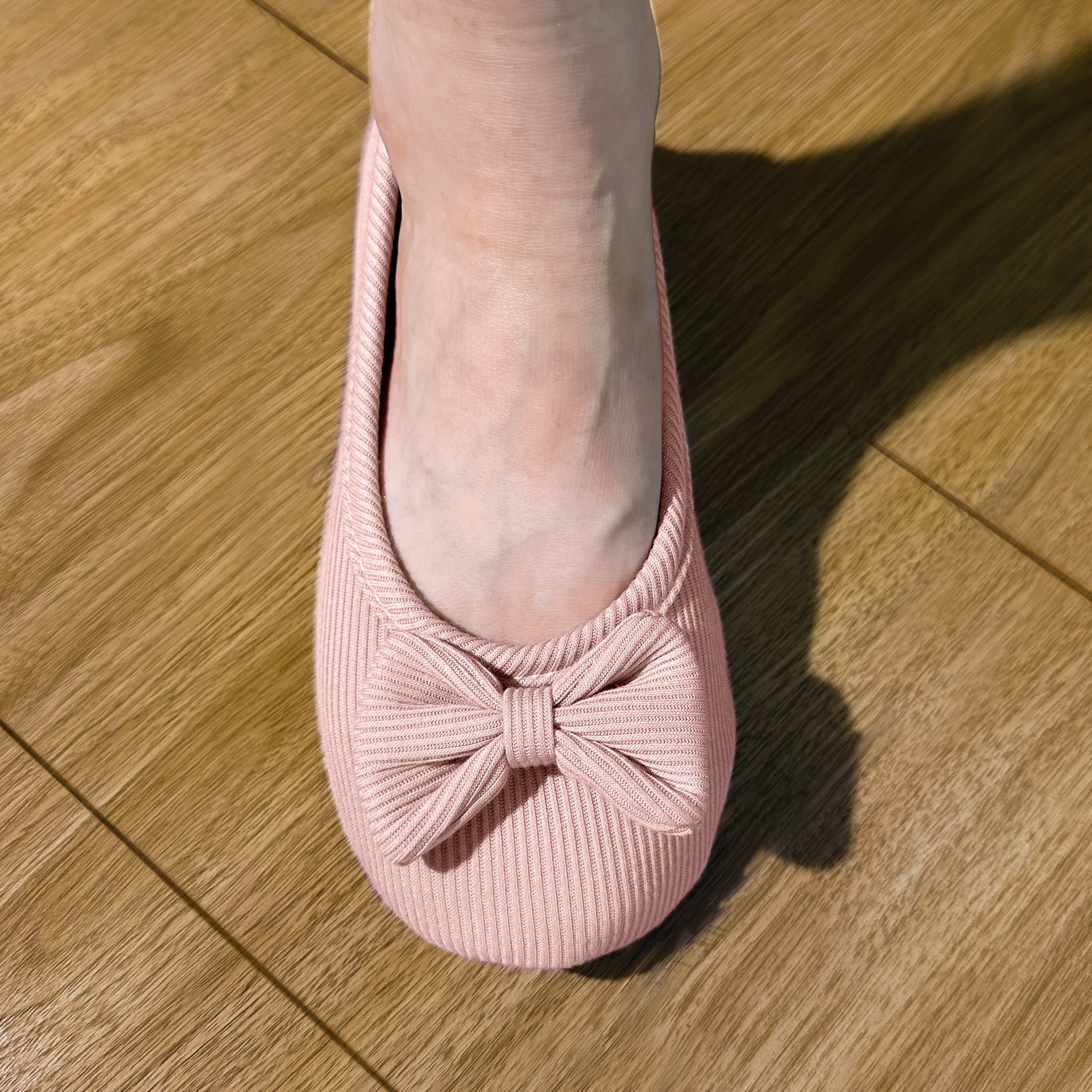 Women's Bow Embellished Ballet Flats Lightweight Fabric Slip-On Shoes