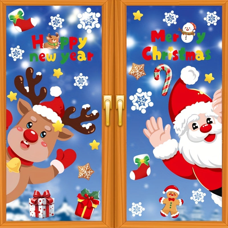 Christmas Window Stickers Set with Santa Snowman Elk Snowflake Decorations