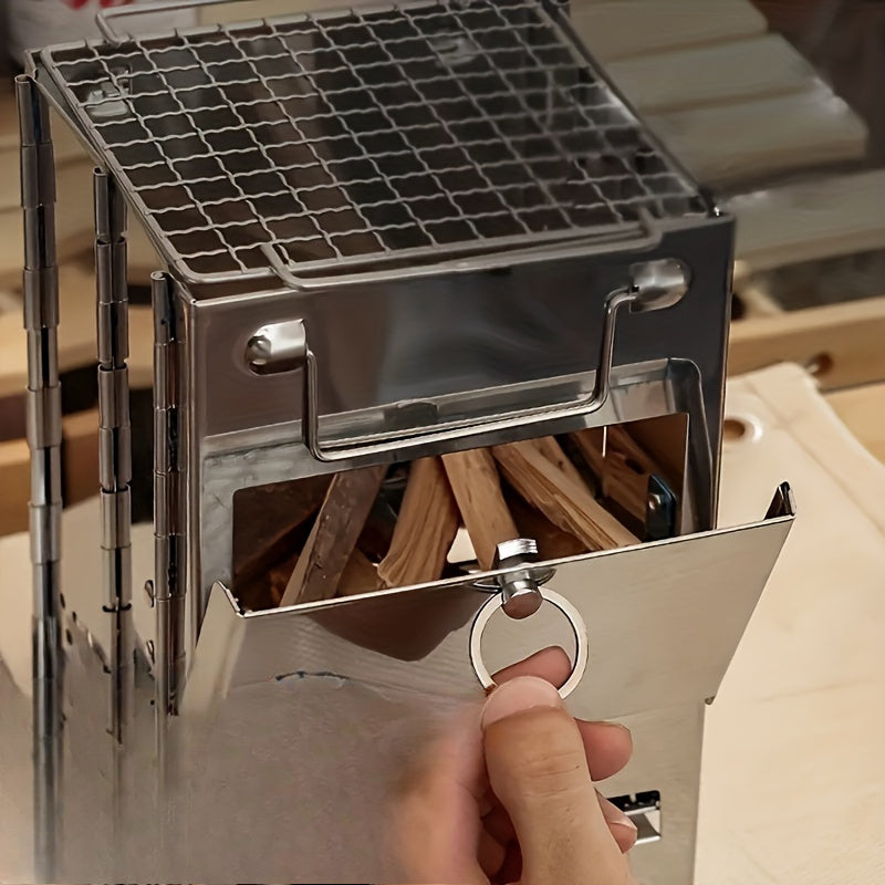 Saqlash sumkasi bilan portativ zanglamaydigan po'latdan yasalgan tashqi pech, pikniklar, BBQlar va tabiatda sayohatlar uchun yig'iladigan va chirishga qarshi. Ko'p maqsadli foydalanish uchun bardoshli konstruktsiya.