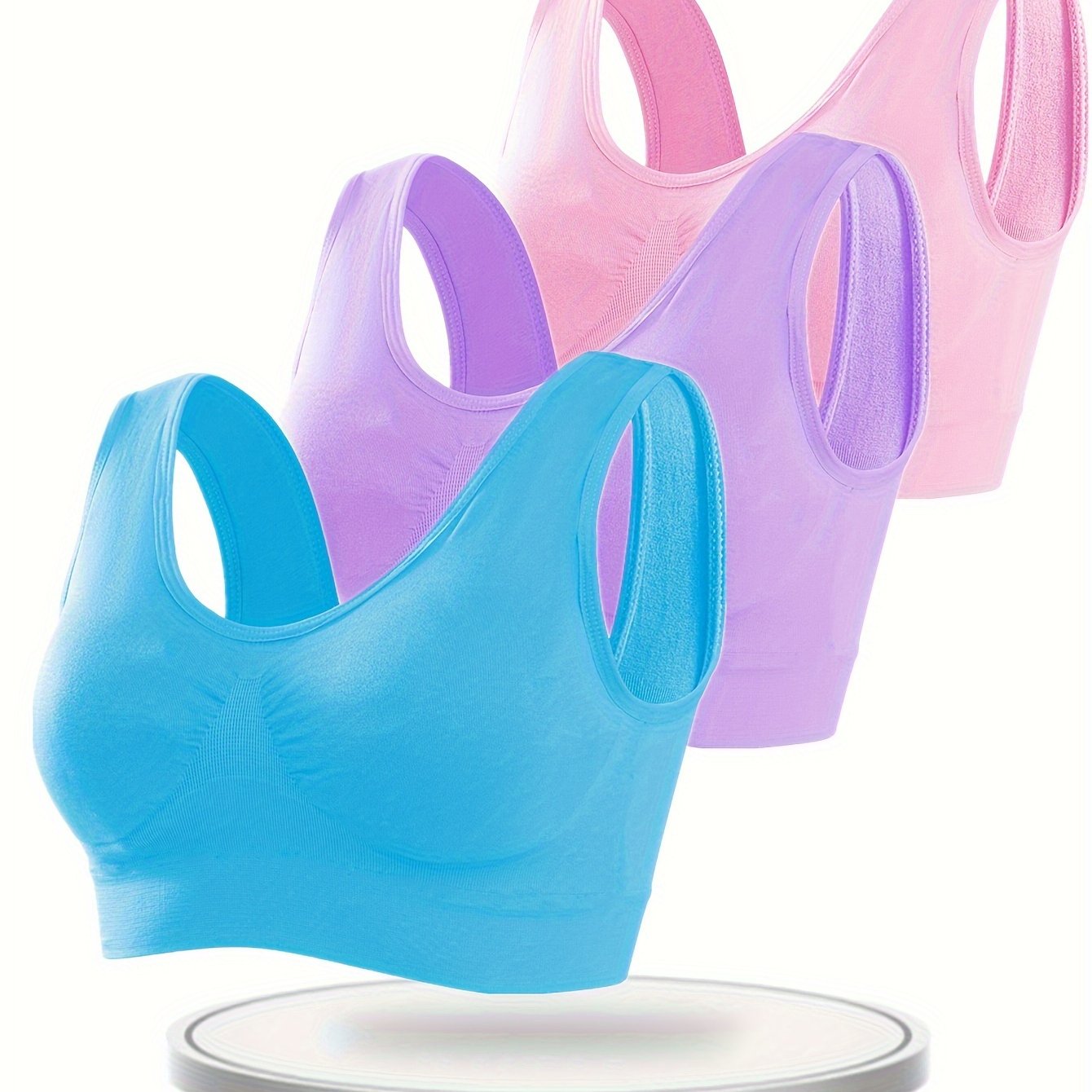 Women's Sports Bras Pack of 3 Wireless Solid Support and Comfort