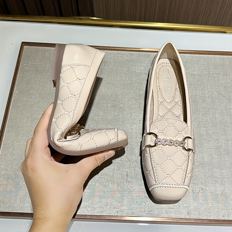 Women's Embroidery Loafers Soft Sole Low Heel Square Toe Oxfords in Large Sizes