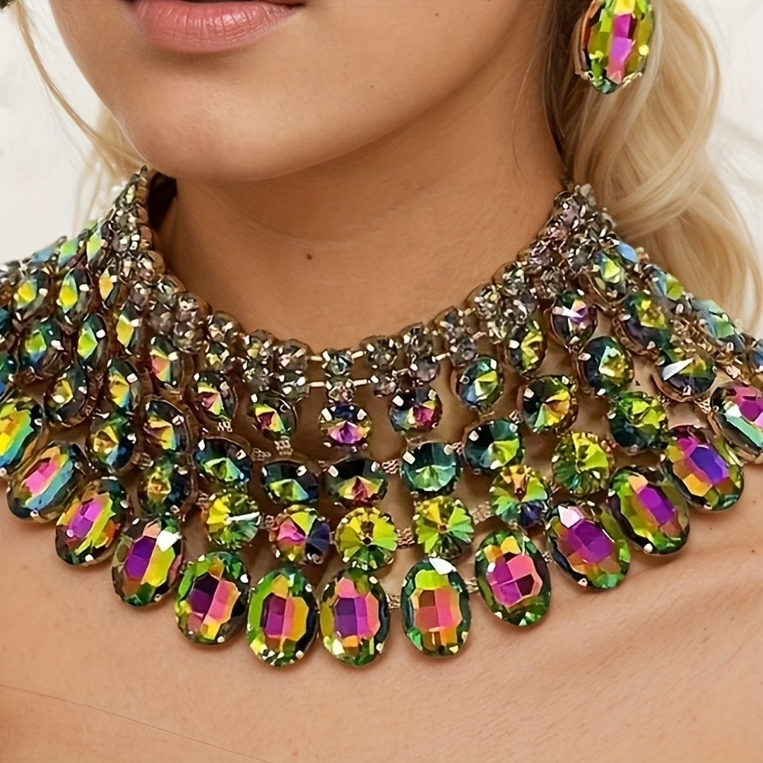 Crystal Choker Necklace and Dangle Earrings Set for Party and Wedding Jewelry