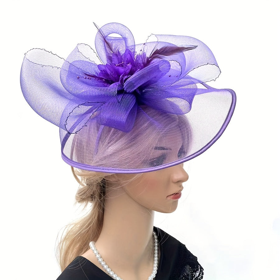 Women's Elegant Fascinator Flower Headband with Hair Clip Pillbox Hat for Cocktail Tea Party