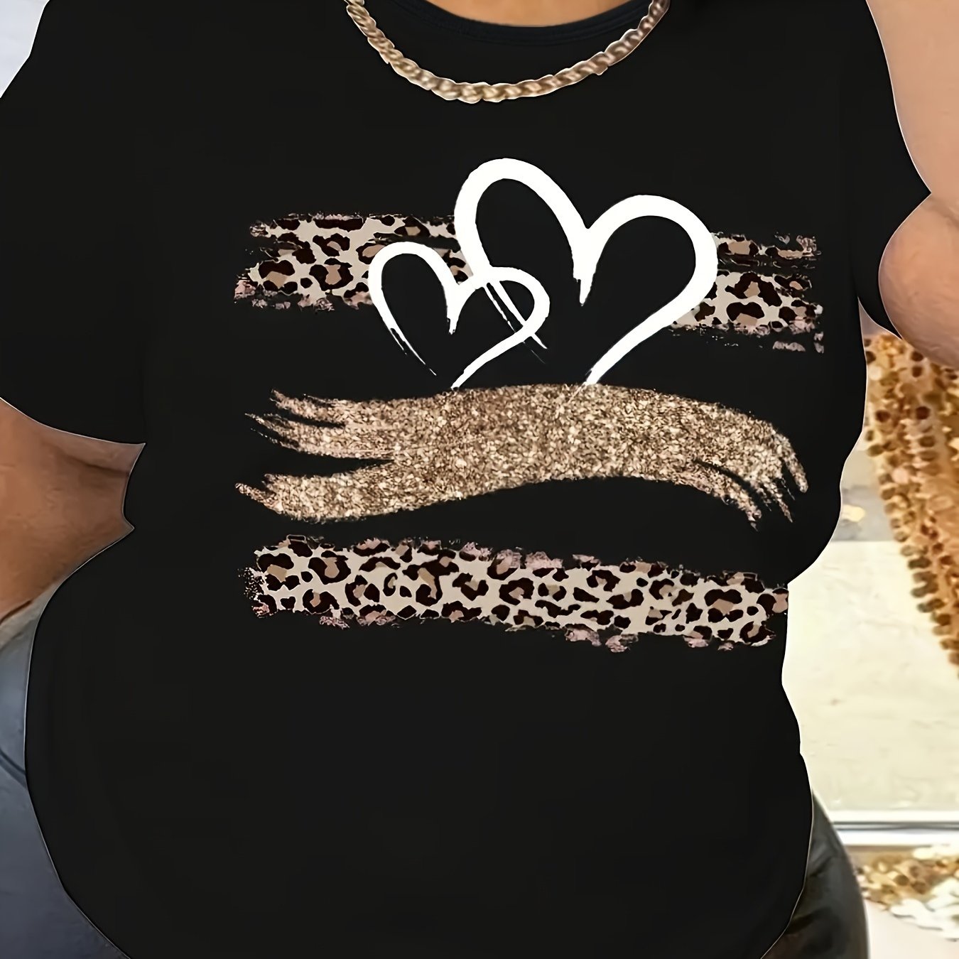 Women's Plus Size Heart Print T-Shirt Casual Short Sleeve Clothing