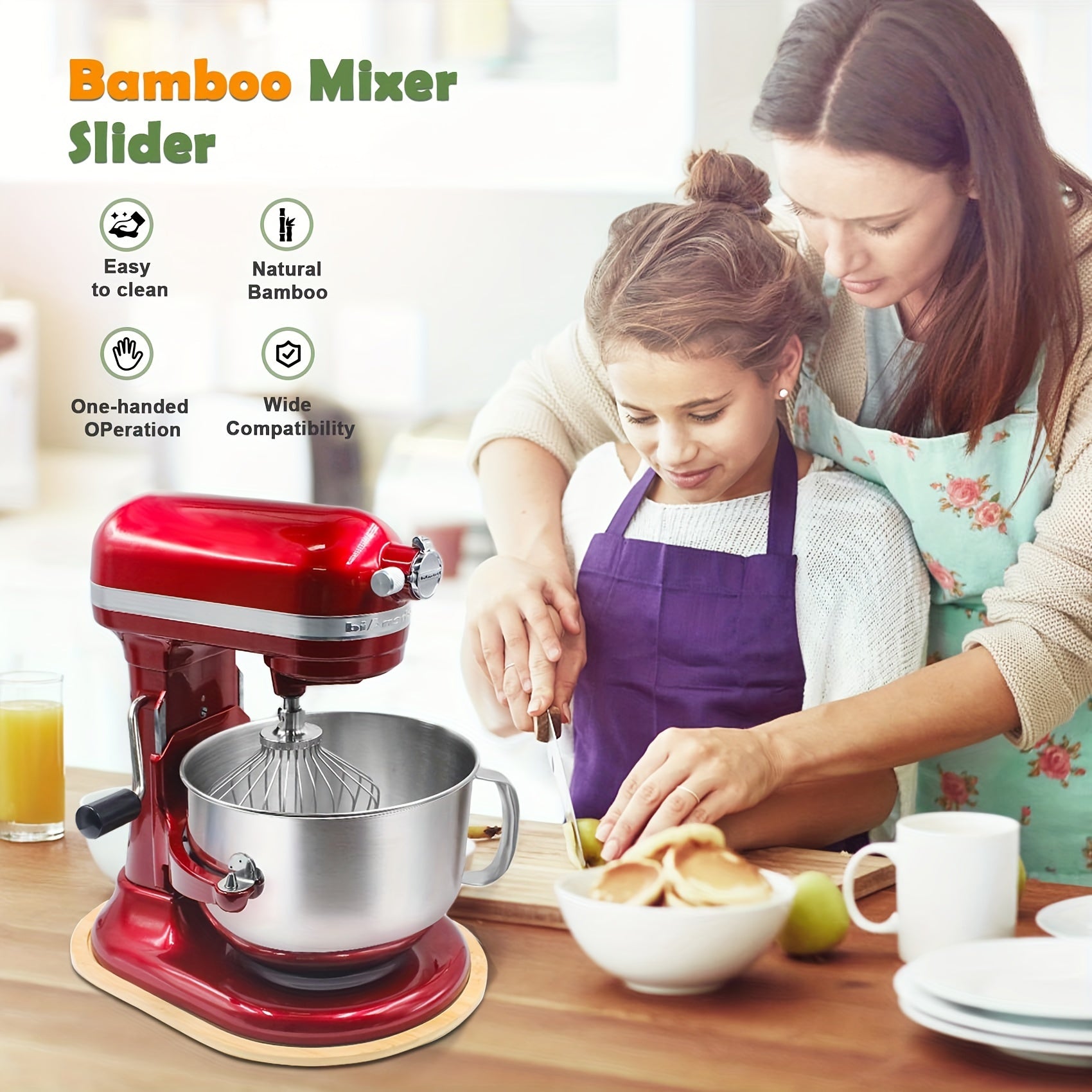Bamboo Mixer Moving Pad for 5-8 Quart Stand Mixers Natural Durable Mold-Resistant