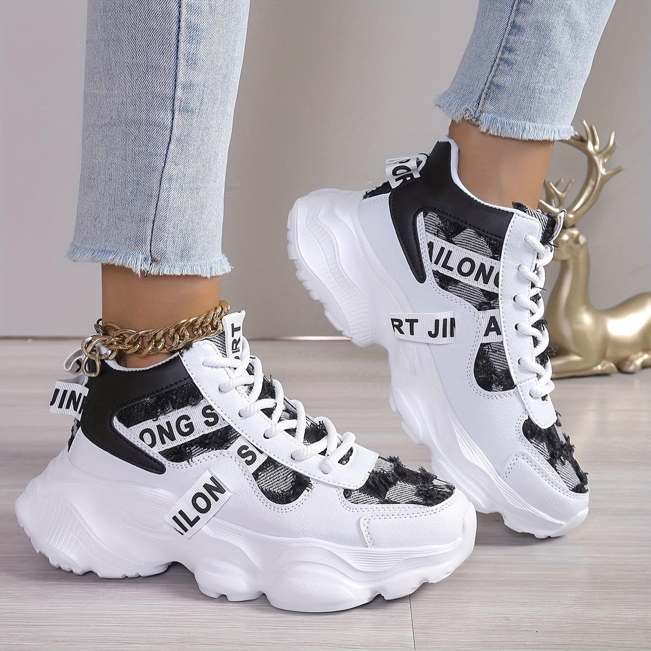 Women's High-Top Sneakers Breathable EVA Sole Casual Shoes Blue and White