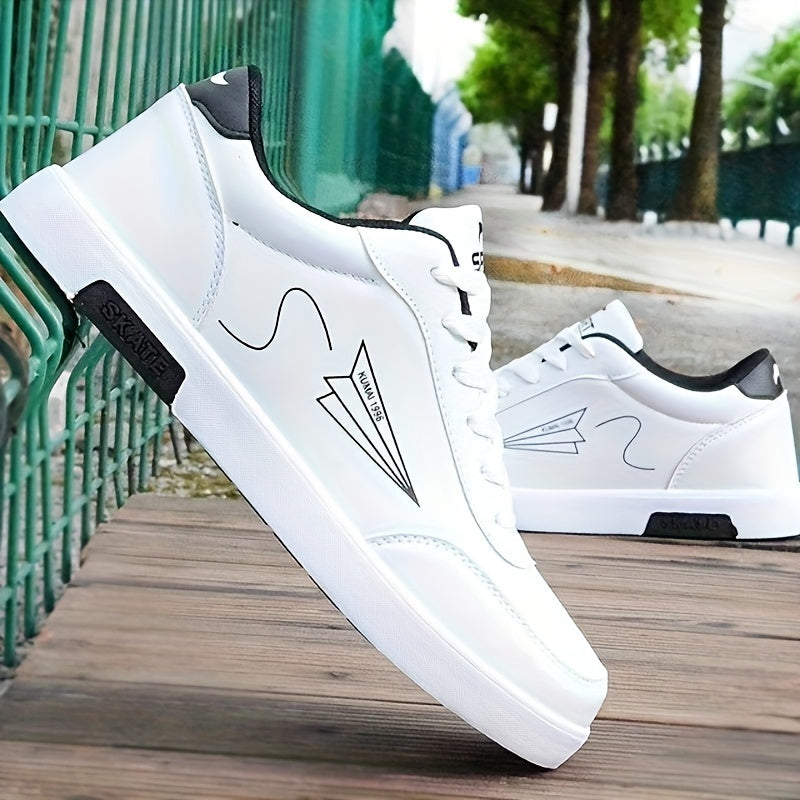 Men's Skateboard Sneakers Low-Top Lace-Up Casual Shoes with Paper Airplane Pattern