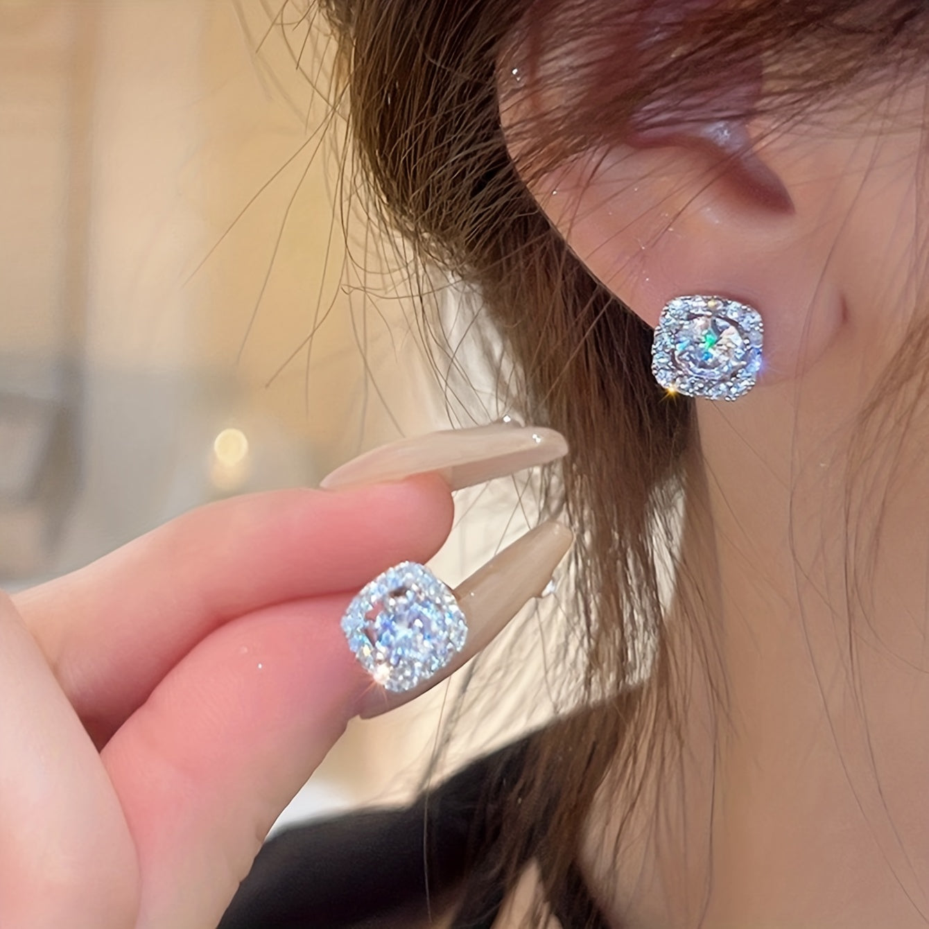 Women's Copper-Inlaid Zirconia Daily Earrings Elegant Luxurious Jewelry