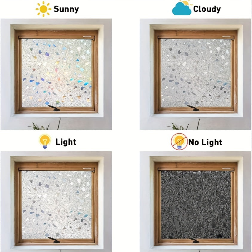 Frosted Stained Glass Window Privacy Film with 3D Vinyl Decals for Living Room