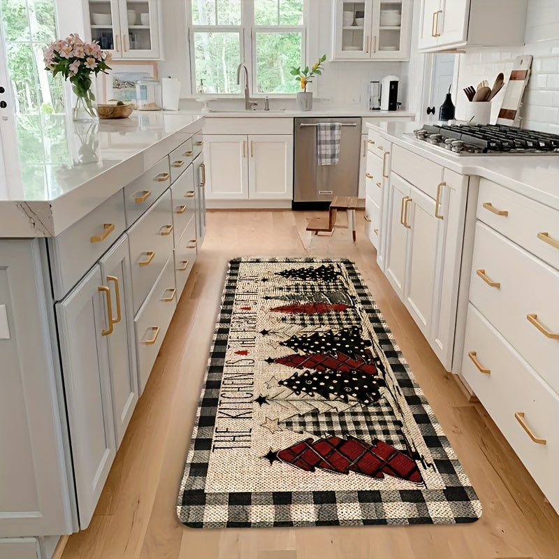 Alfombra de cocina con patrones estacionales y festivos, en blanco y negro, antideslizante, para decoración de cocina y hogar
