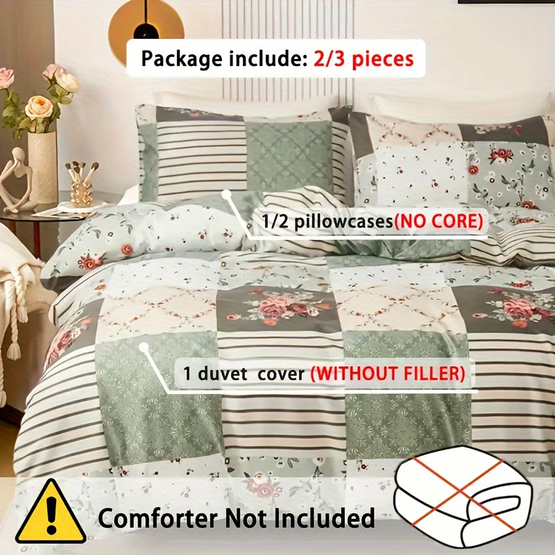 King Size Duvet Cover Set with Floral and Geometric Prints Soft Polyester All-Season Bedding