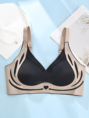 Women Seamless Geometric Pattern Bra Set with Adjustable Straps and Removable Pads