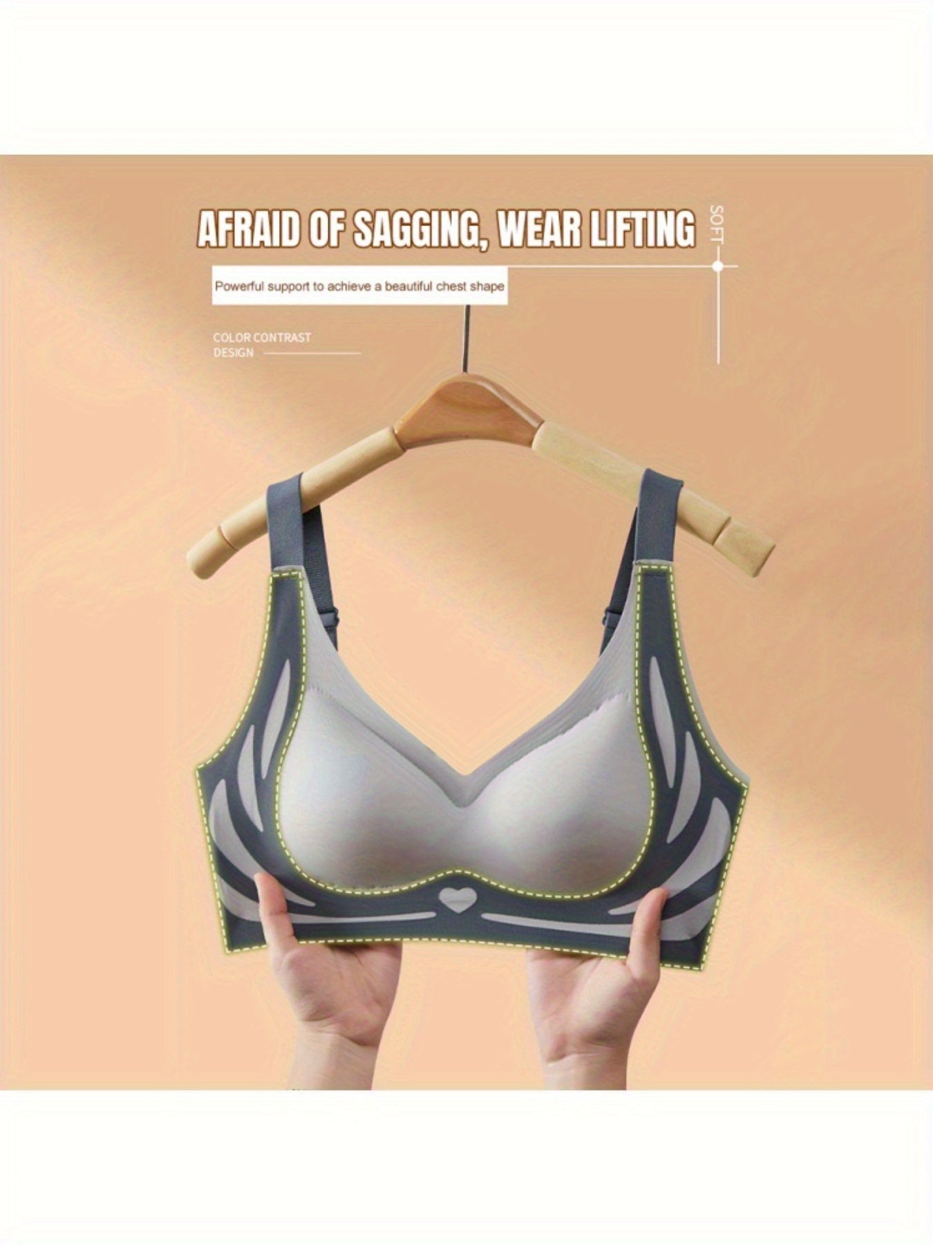 Women's Seamless Geometric Pattern Bra Set with Adjustable Straps Removable Pads