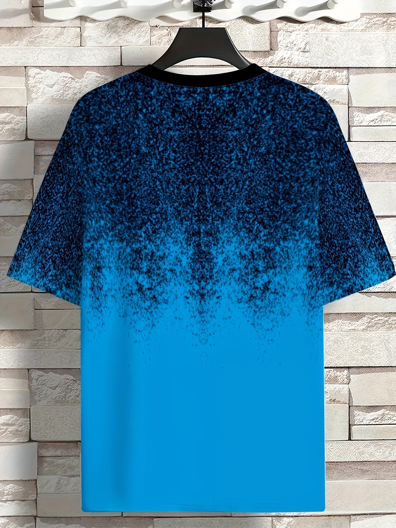 Мужская футболка большого размера с омбре-принтом, короткий рукав, круглый вырез, полиэстеровая смесь, лето, синий и черный