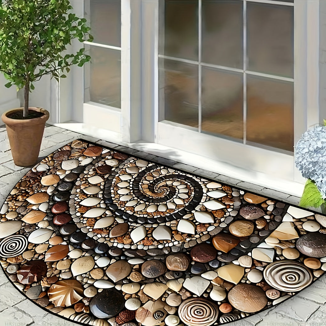 Coastal Pebble Flower Design Half-Moon Doormat Non-Slip Washable Indoor Outdoor
