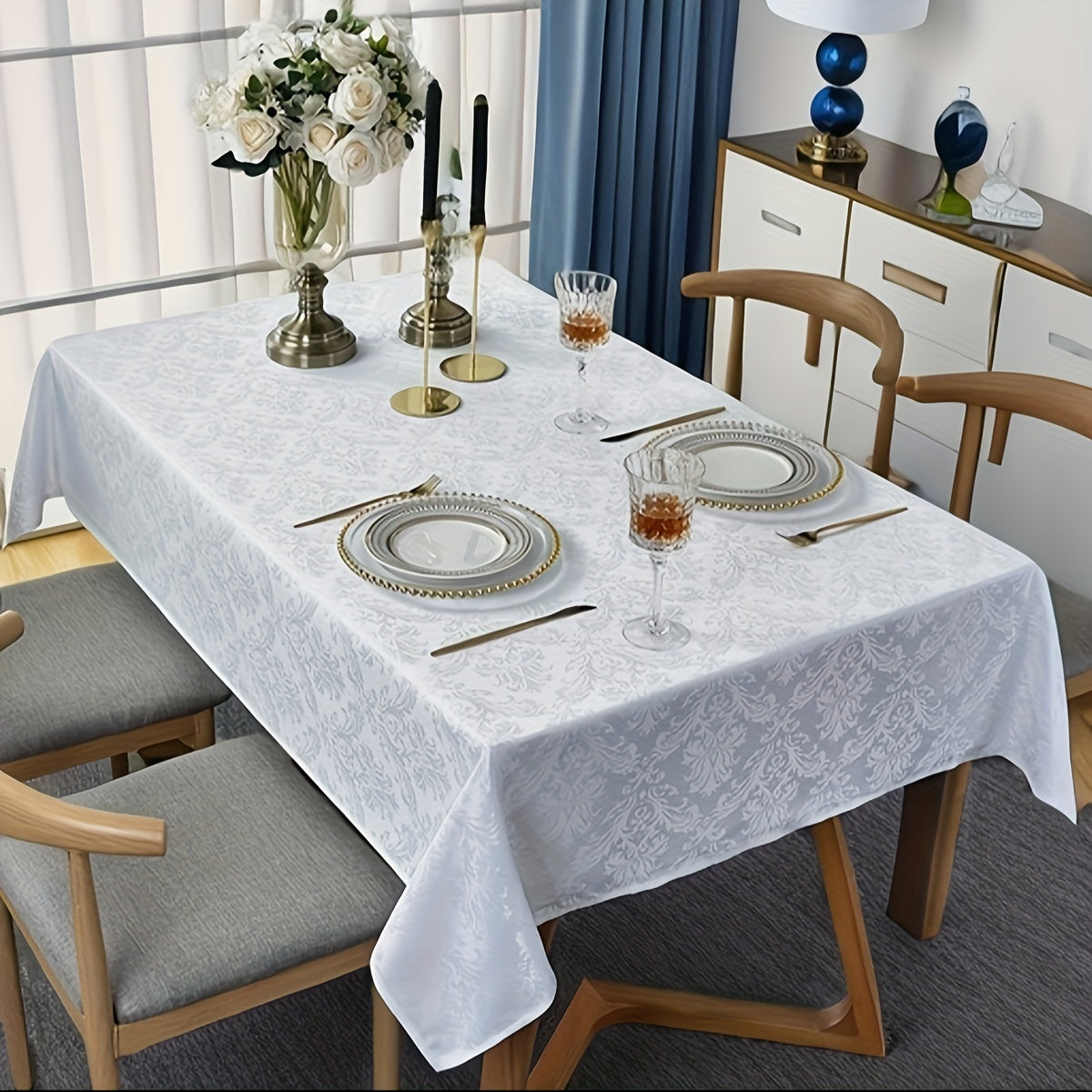 Polyester Floral Pattern Waterproof Oil-Proof Tablecloth for Picnic and Home Decor