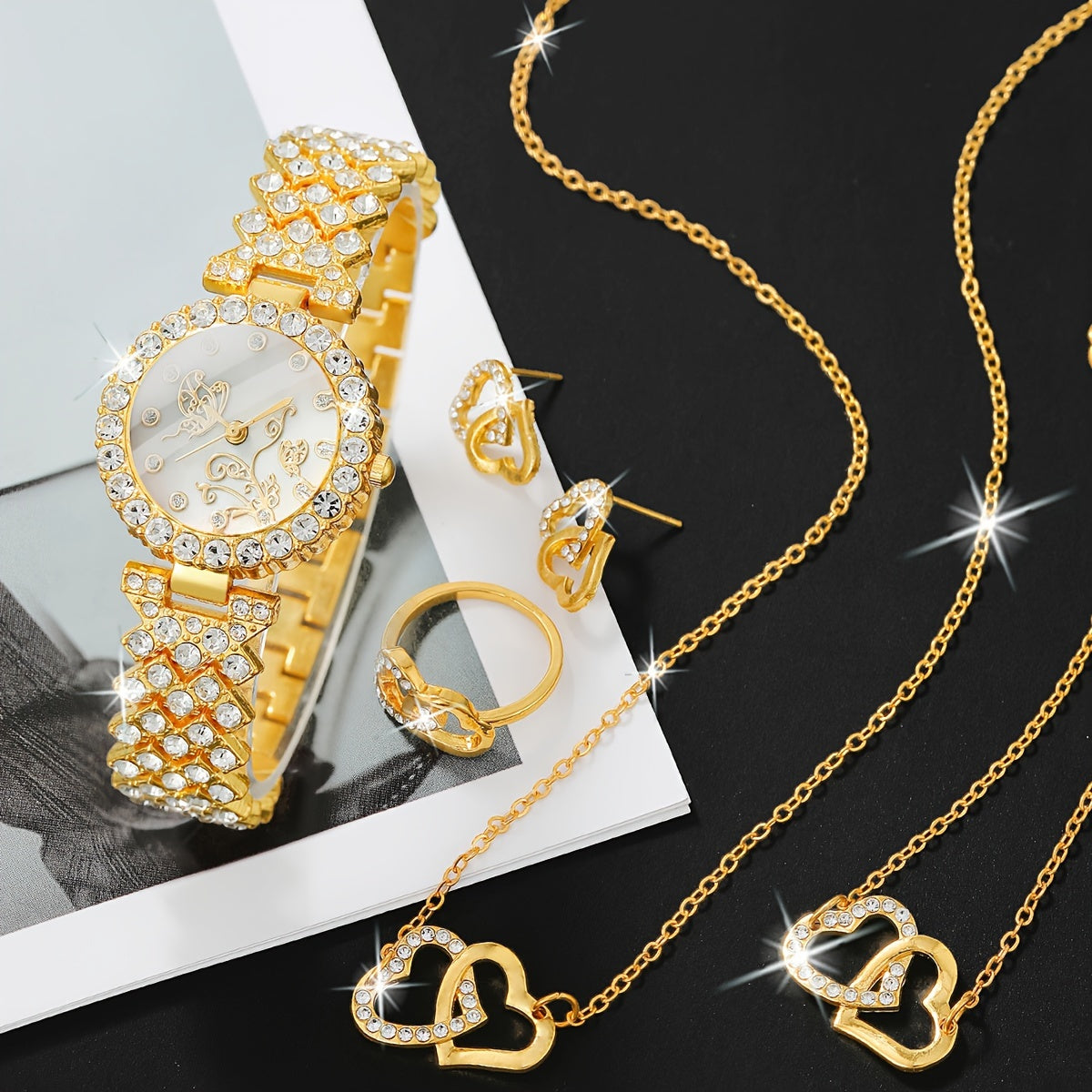 Women's Quartz Watch and Jewelry Set with 5 Pieces Stylish Accessories