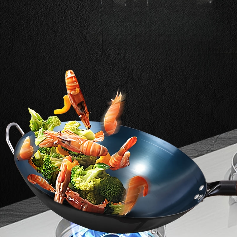 Large Traditional Round Bottom Iron Wok for Gas Stove Non-Stick Chef's Pan Durable Cookware