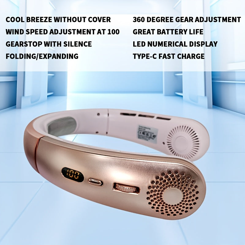 Portable Neck Fan with 100-Speed Adjustable, USB Rechargeable, Wearable Design