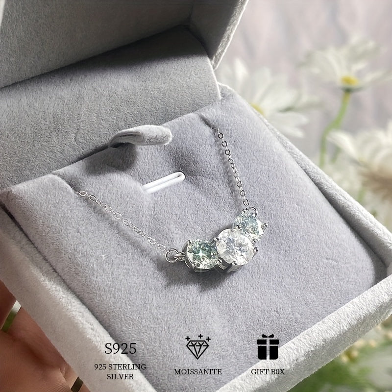 Sterling Silver Necklace with 2-4ct Moissanite Pendant White Gold Clavicle Chain for Women