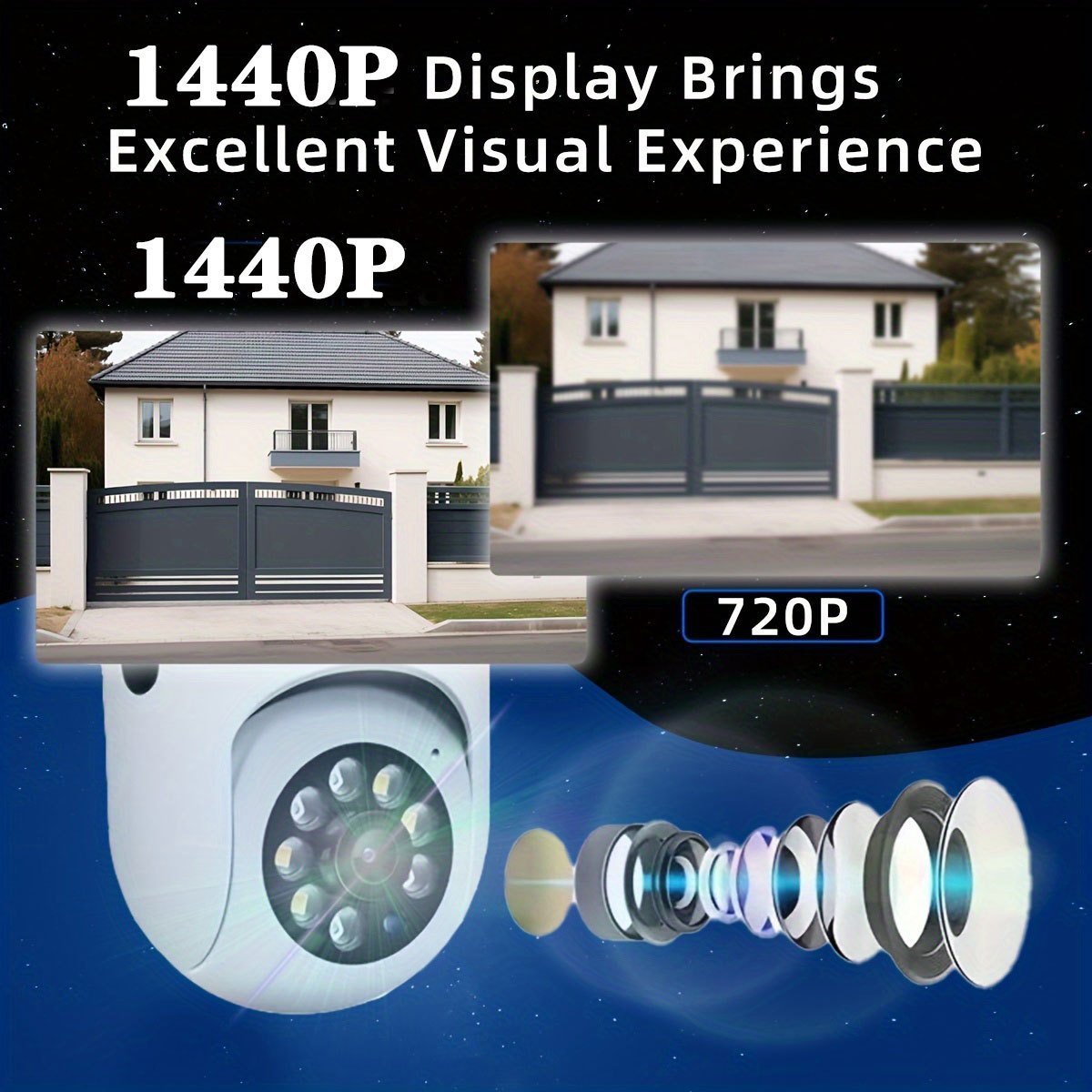 Wireless Security Camera 1440P HD PTZ Night Vision Motion Detection Indoor Outdoor