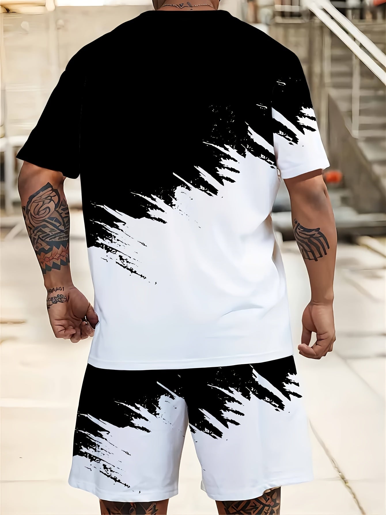 Men's Plus Size 3D Print Short-Sleeve Shirt and Shorts Set Polyester Casual Sports