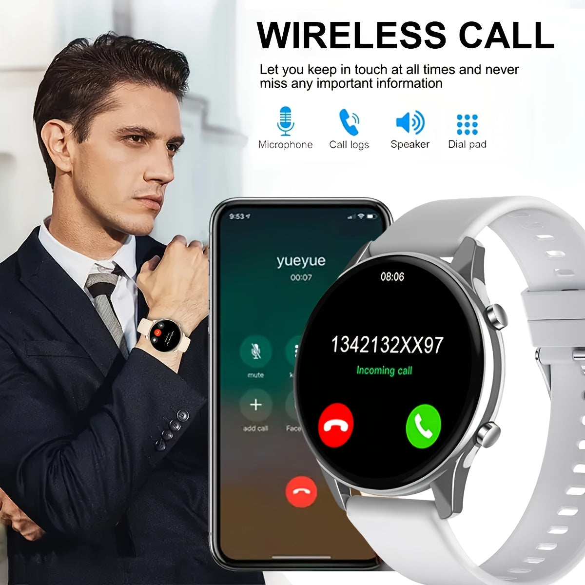 Новые смарт-часы с беспроводной связью, спортивной фитнес-функцией, голосом ИИ, более 100 спортивными режимами для мужчин и женщин.