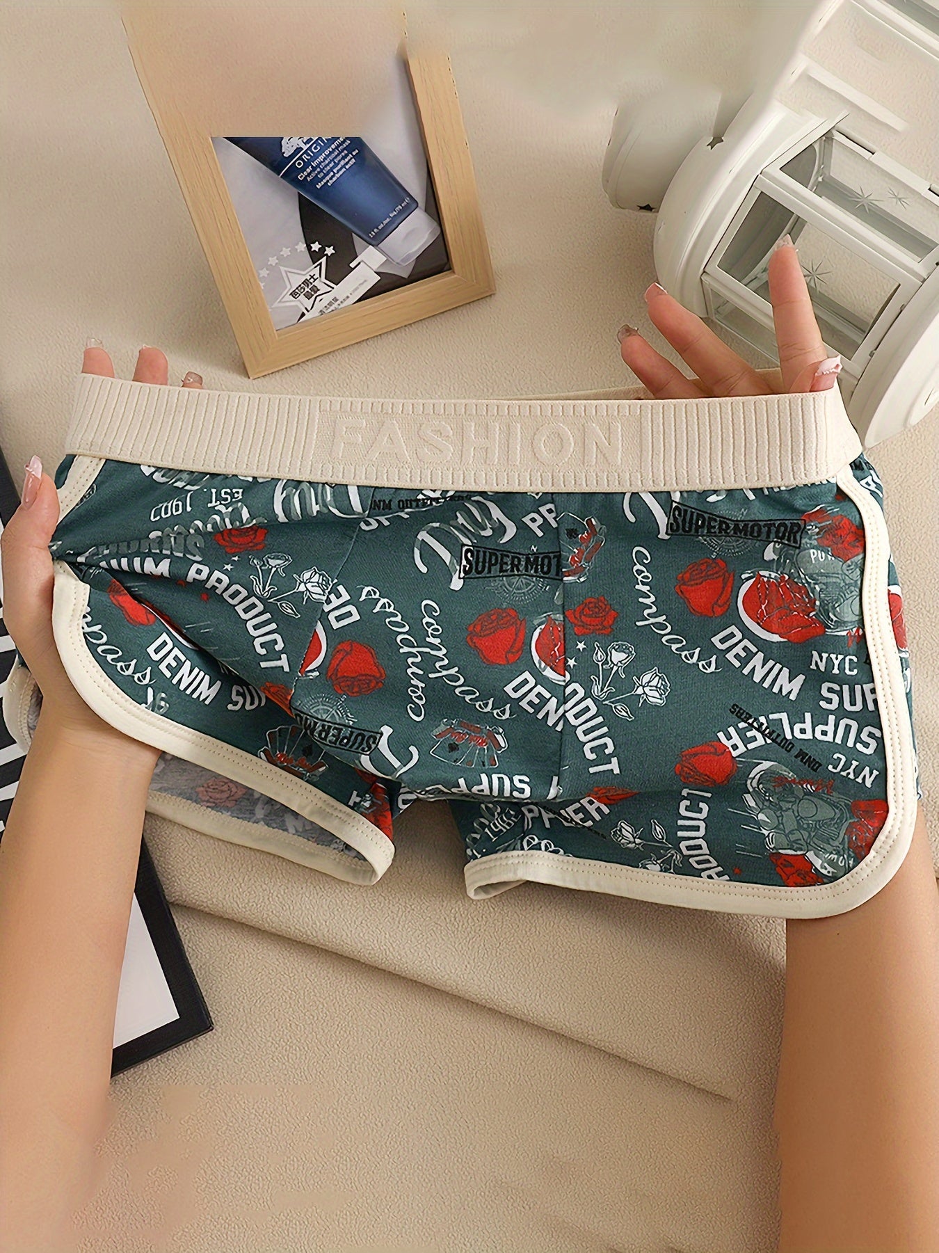 Set of 3 Men's Comfort Fit Boxer Briefs with Geometric Print Cotton Spandex