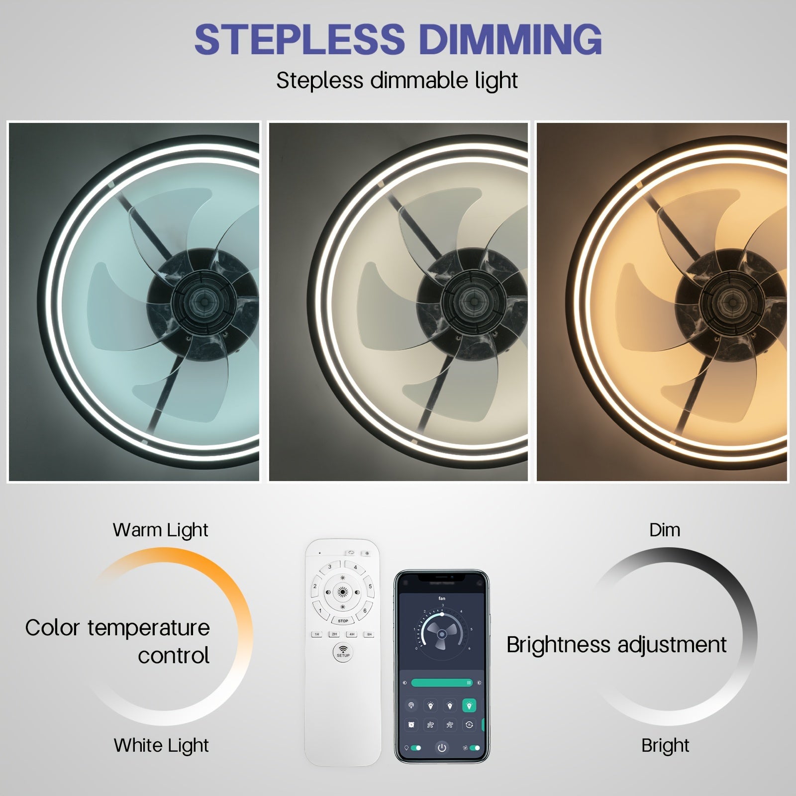 Black Dimmable Low Profile Ceiling Fan with Lights Remote Control for Bedroom Living Room Kitchen