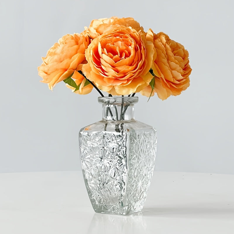 6 ярких стеблей искусственных пионов персикового и красного градиента, диаметр 7,98 см - идеально подходит для DIY свадебного декора, украшения тортов и центральных композиций для дома.