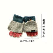 Women's Convertible Knit Gloves Windproof Cold-Resistant Cashmere Half-Finger with Flip Cover