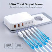 6-Port 100W USB C Wall Charger with 6-In-1 Fast Charging for iPhone iPad Samsung and More