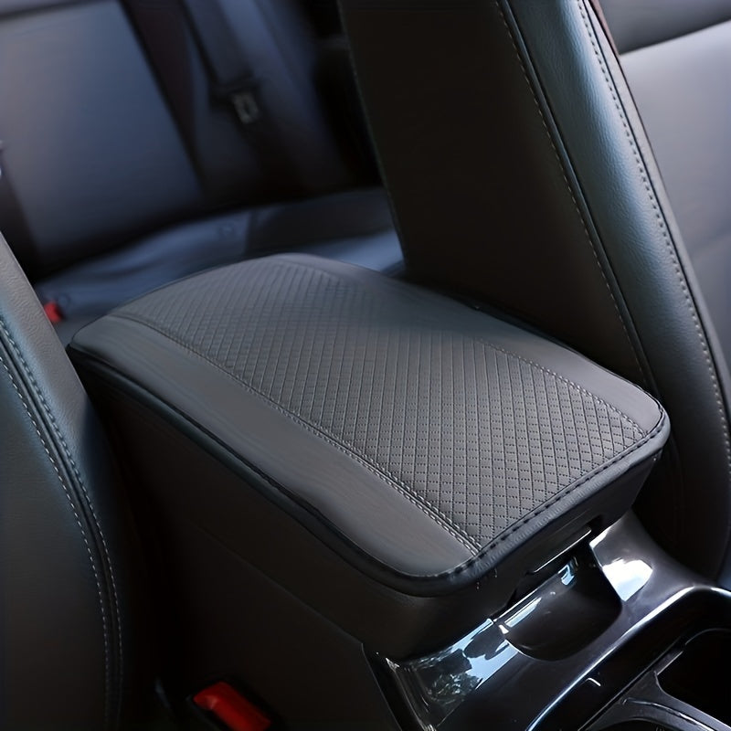 Car Armrest Cover Leather Quilted Black All-Season Vehicle Interior Protector