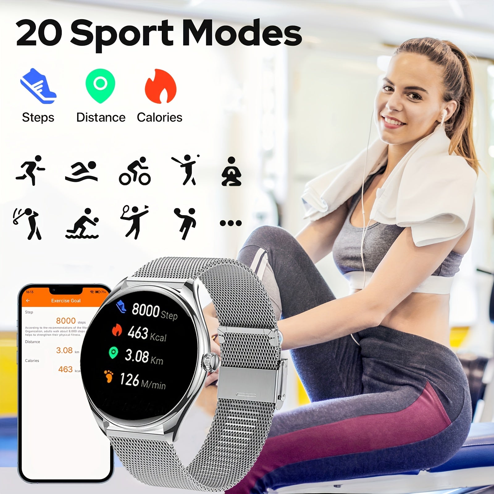 2024 Smartwatch 1.43-Inch AMOLED HD Screen Waterproof IP67 Lightweight Outdoor Sports Watch for Men and Women