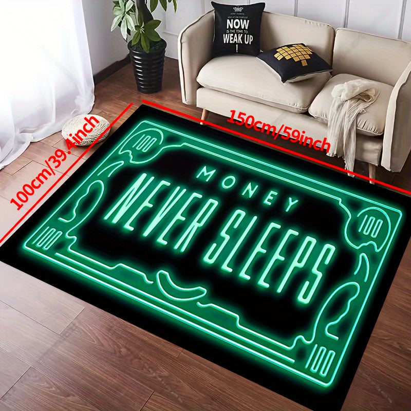 Money Never Sleeps Rug Non-Slip Waterproof Machine Washable Home Decor