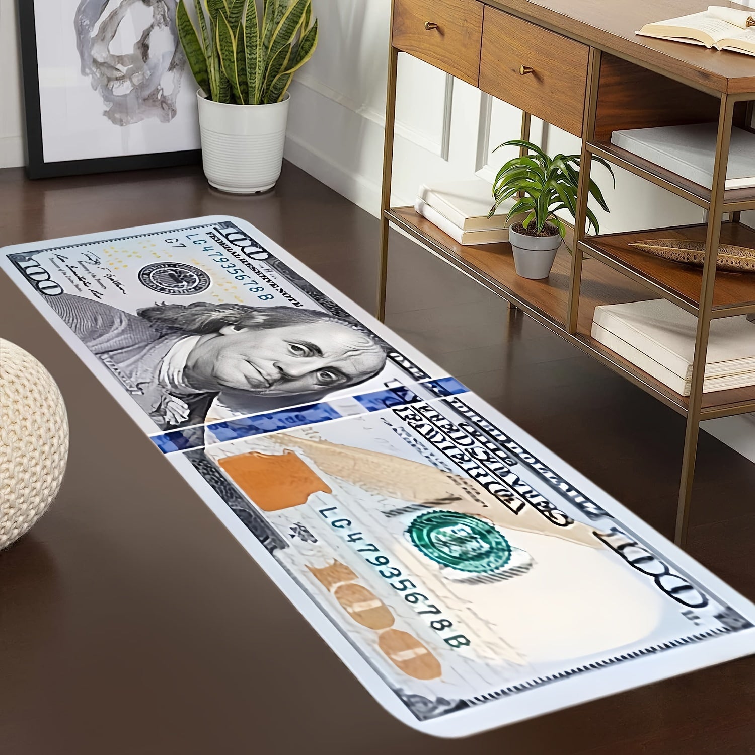 Washable Rectangle Area Rug with Bill Pattern, Creative Runner for Living Room and Holiday Decor