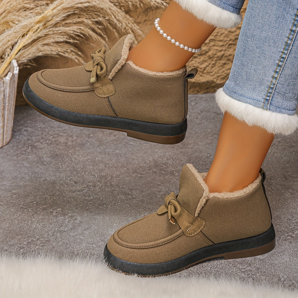 Women's Thermal Winter Boots Waterproof Slip-Resistant Brown Outdoor Hiking