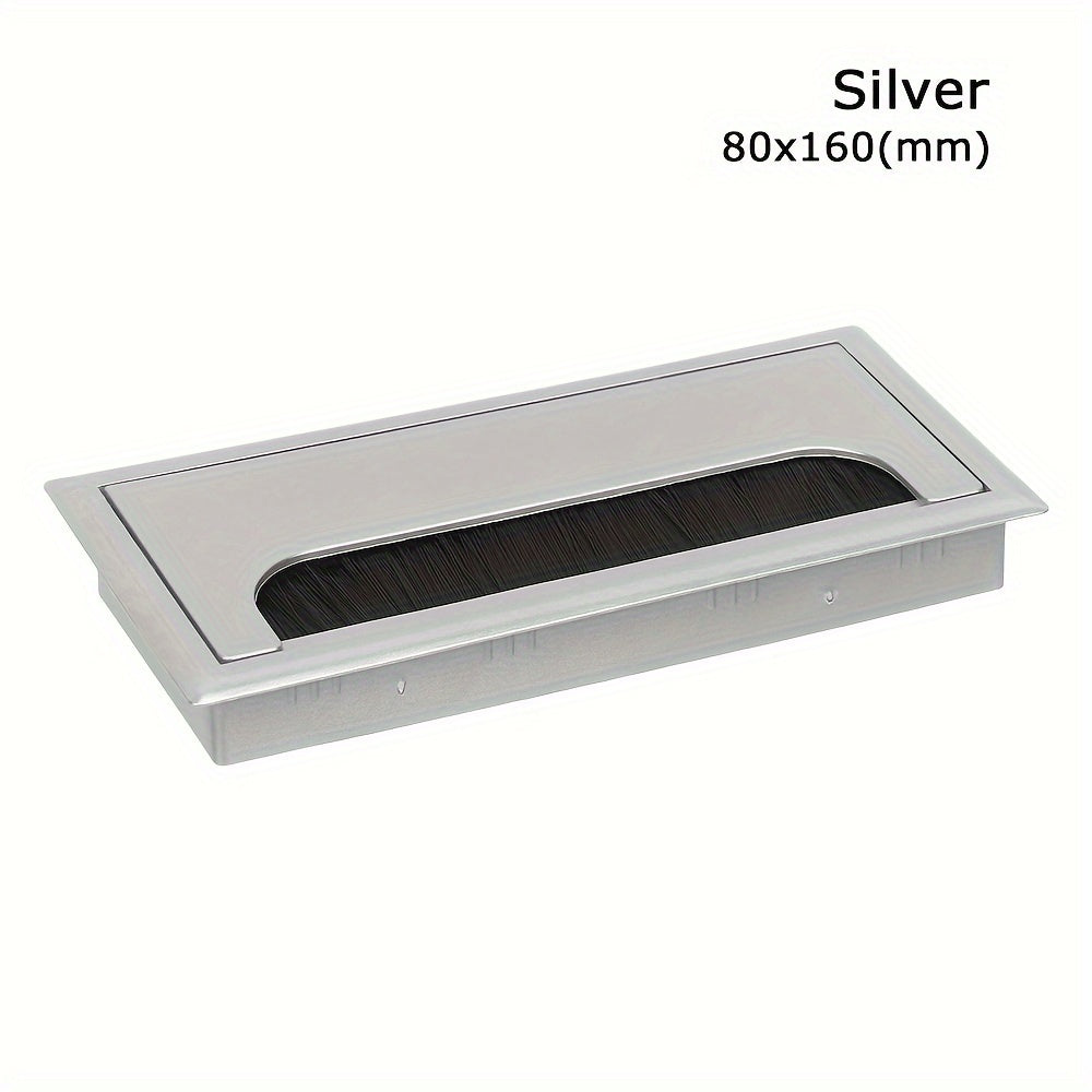 Rectangular Aluminum-Style ABS Plastic Desk Cable Management Box with Brush and Cover Plate