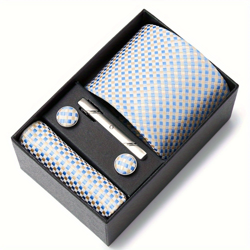 Men's Wedding Accessories Gift Set Tie Cufflinks Pocket Square in Gift Box