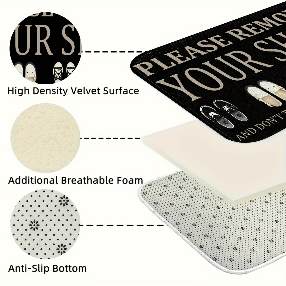 Hand-Washable Polyester Entryway Rug Non-Slip Mat with Shoe Prints and Message