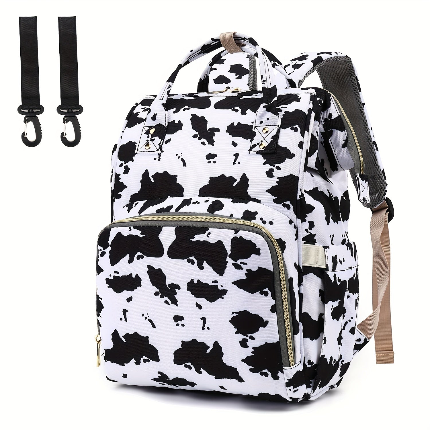 Diaper Bag Backpack with Stroller Hook for Parents Spacious Stylish Cow and Leopard Print