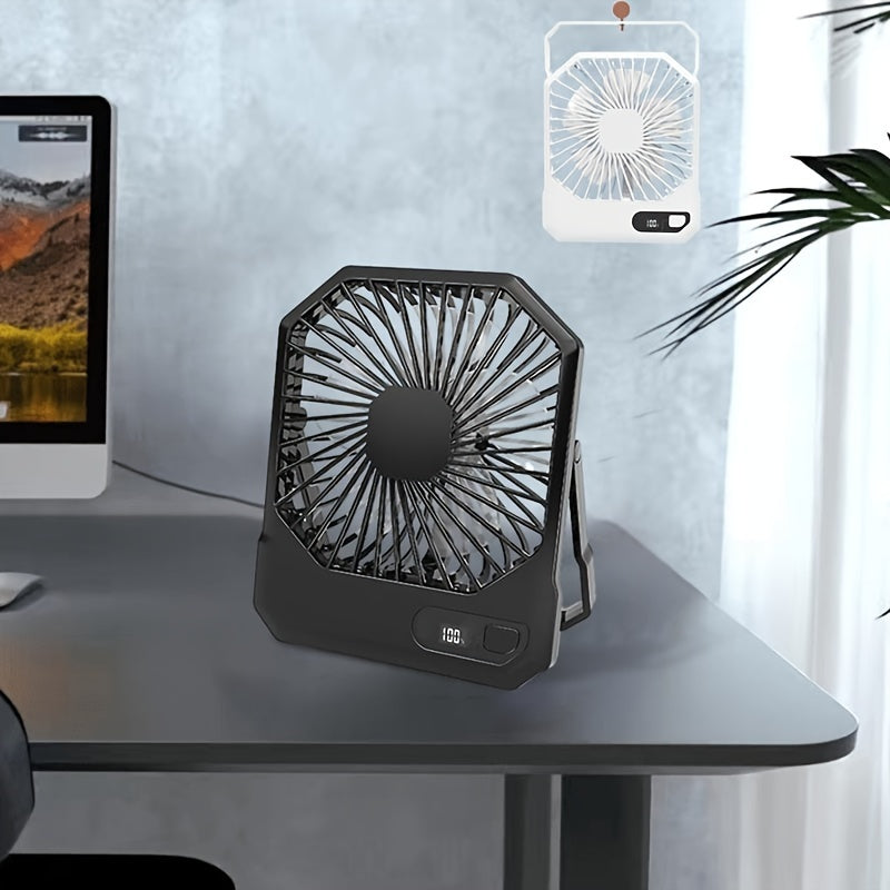 Portable USB Desktop Fan 6-Inch 3-Speed with Digital Display and Rechargeable Battery