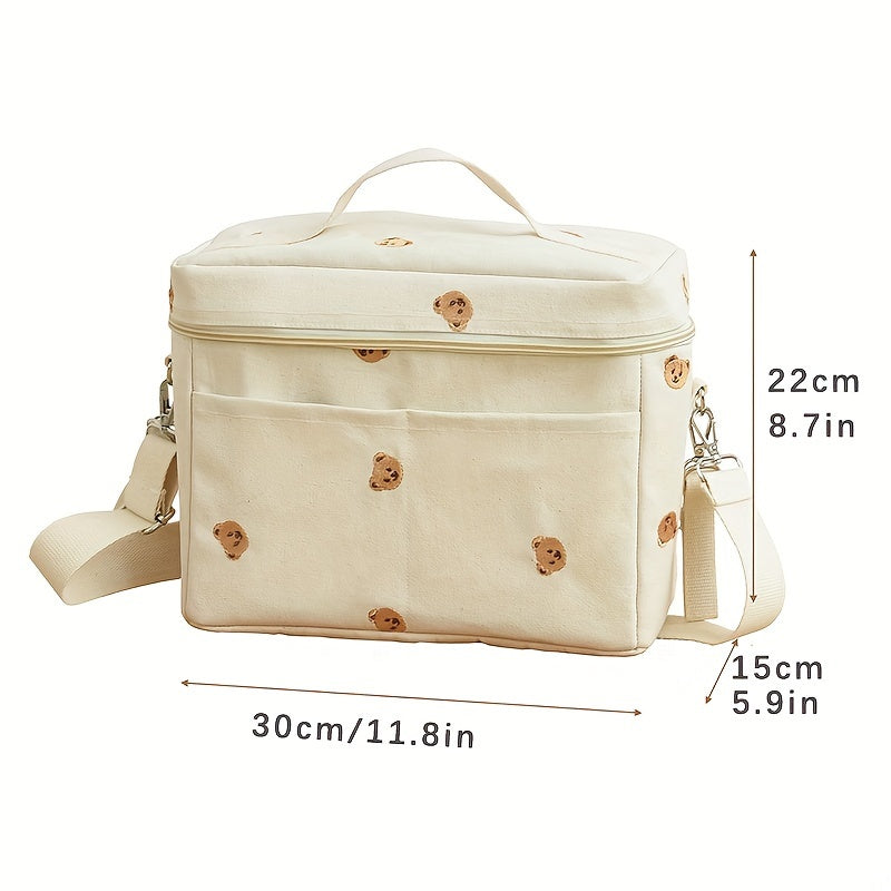 Animal Print Linen Diaper Bag with Insulated Stroller Organizer and Multiple Storage Compartments