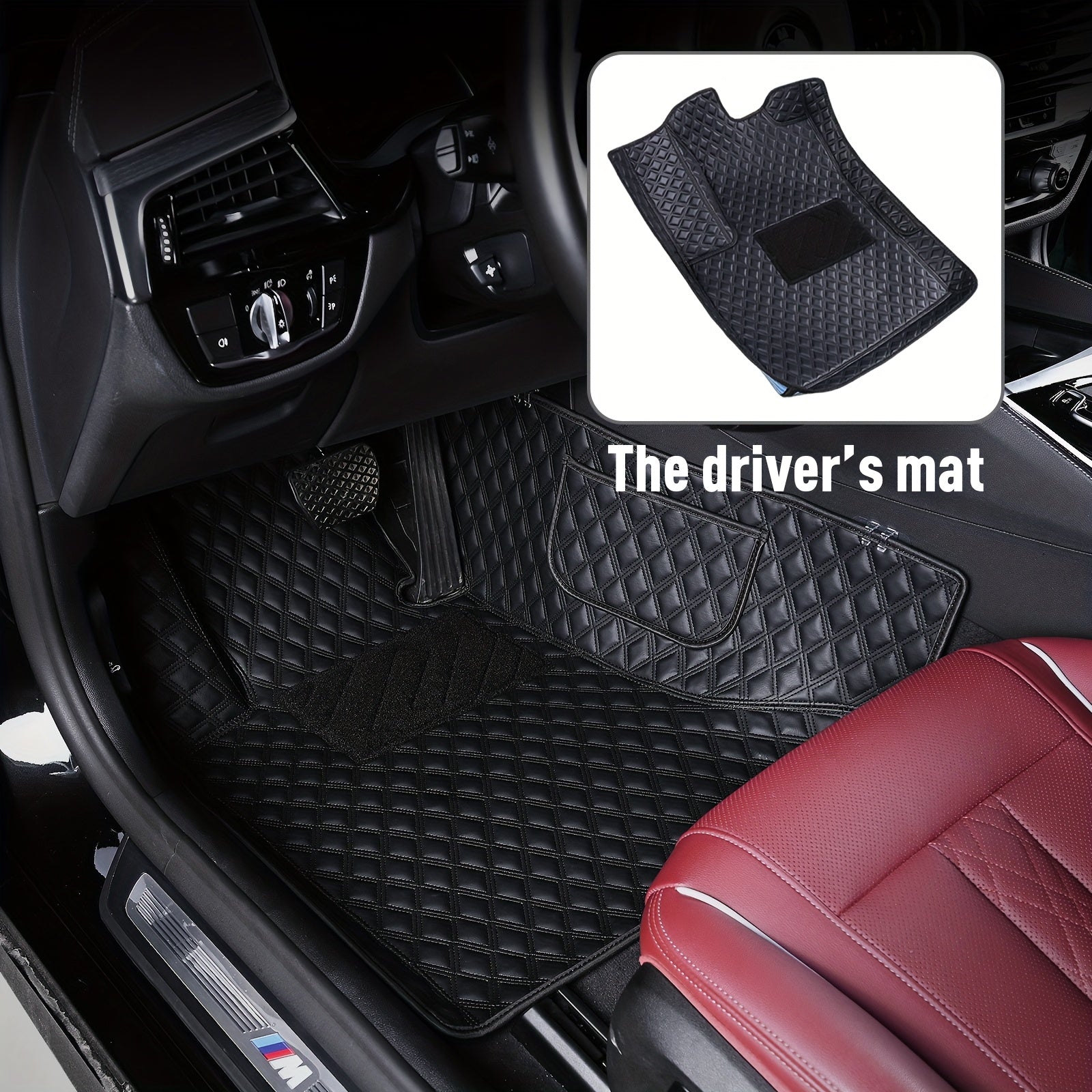 Car Floor Mats Black Diamond Grid 3pcs for Sedan Anti-Slip Wear-Resistant