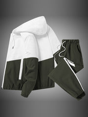 Men's Polyester Sportswear Set Hooded Jacket and Long Pants Solid Color Loose Fit Spring Fall