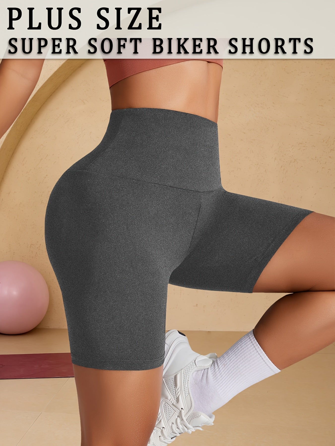 Plus Size Women's High Waisted Biker Shorts Athletic Yoga Running Outdoor